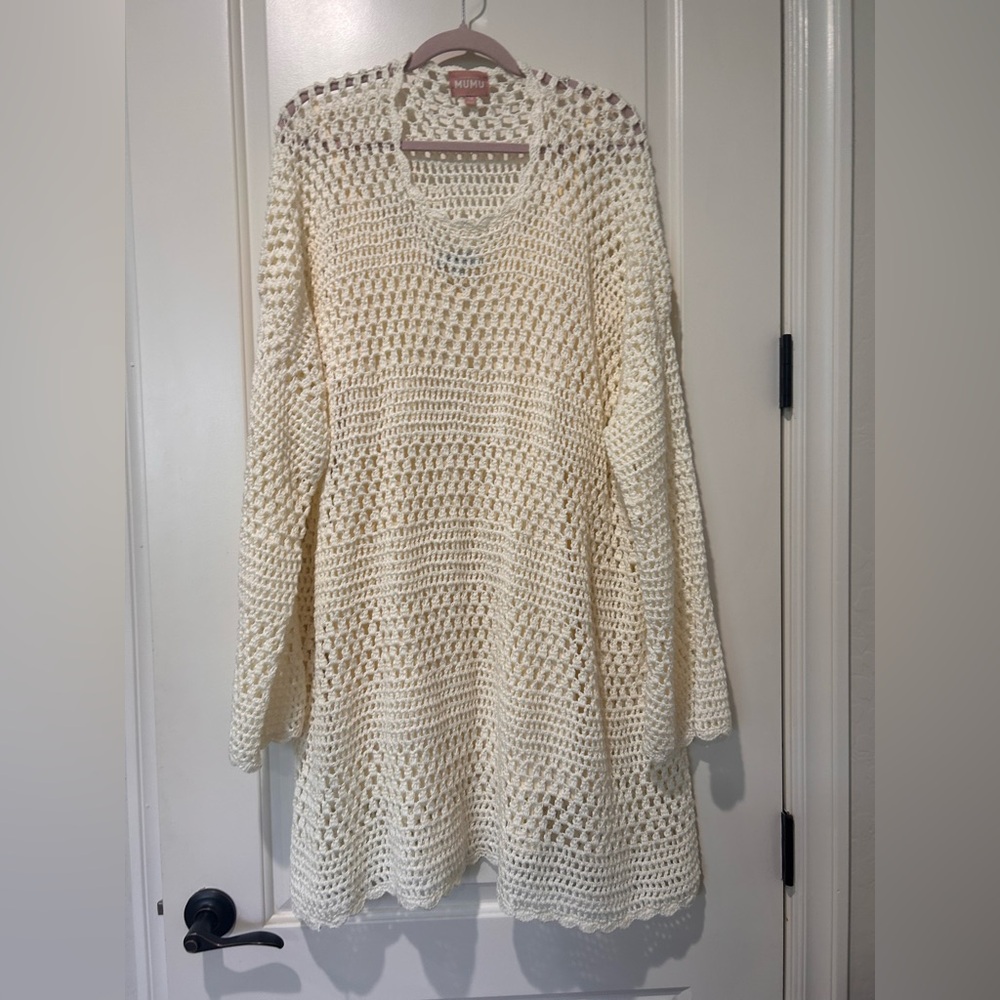 Show Me Your MuMu Ivory Crochet Midi Dress